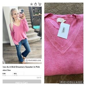 Dreamers Pink V-Neck Sweater Casual Knit Size S/M